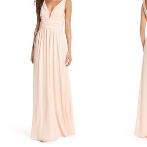 Lulus V Neck Chiffon A Line Gown Blush